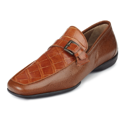 Mauri Montana 9259 Alligator & Pebble Grain Monk Strap Loafers Cognac