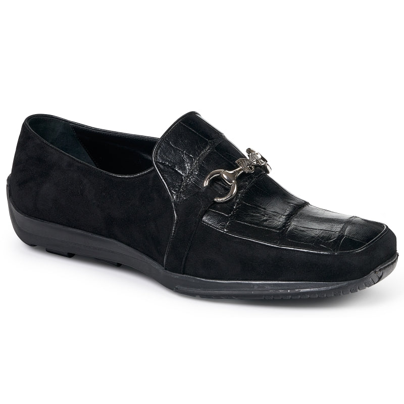 Mauri 9297 Alligator & Suede Bit Loafers Black