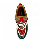 Mauri Abstract 8435 Nappa/Baby Crocodile/Double M Fabric Sneakers Hunter Green/White/Red/Beige