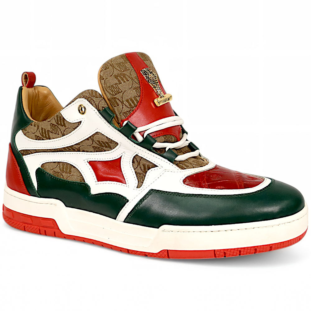 Mauri Abstract 8435 Nappa/Baby Crocodile/Double M Fabric Sneakers Hunter Green/White/Red/Beige