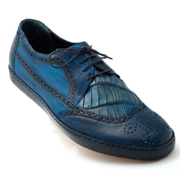 Mauri Brouge 8668 Calfskin & Alligator Wingtip Sneakers Blue
