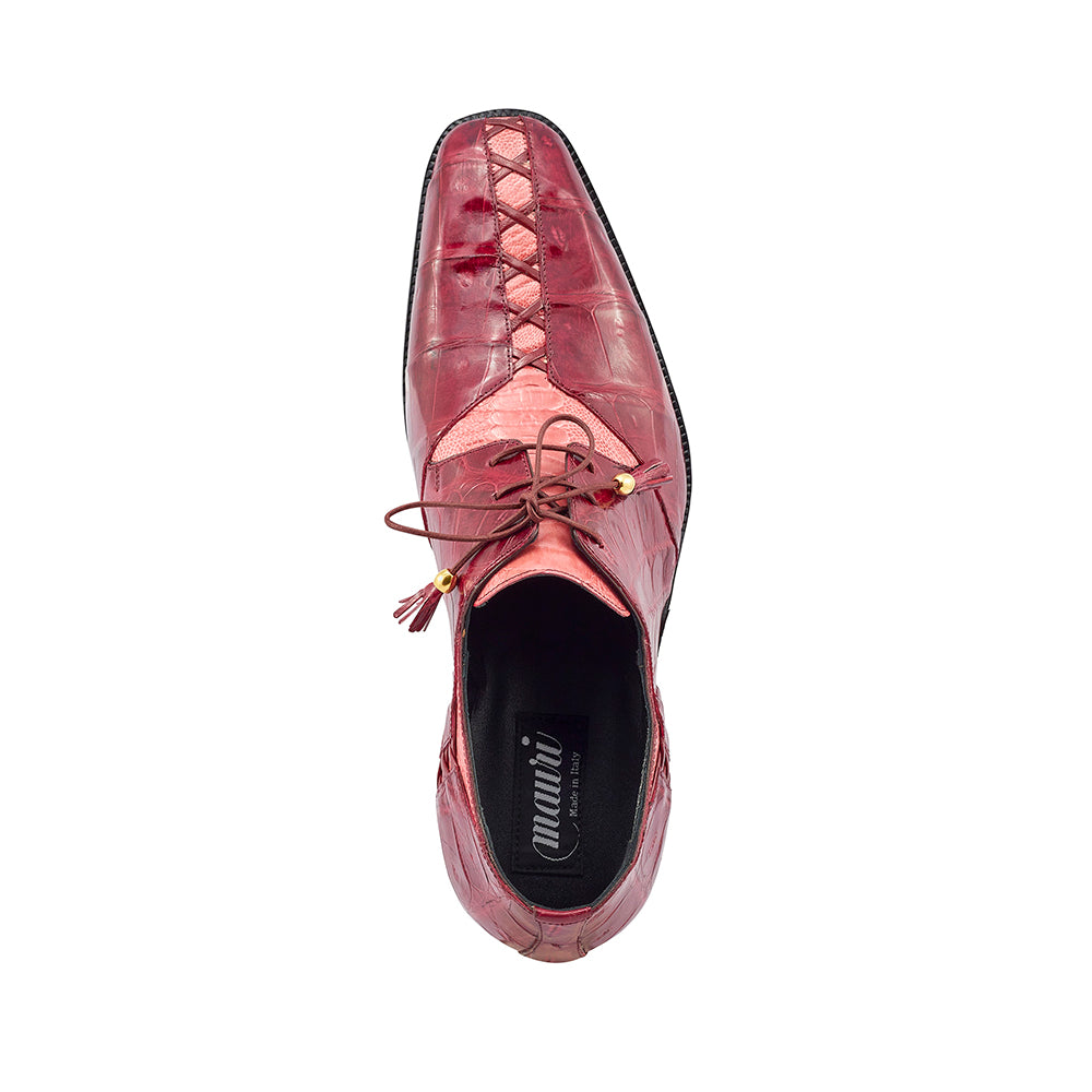 Mauri Bumpy 4942 Ostrich Leg & Baby Croc Shoes Fucsia / Ruby Red