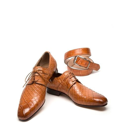 Mauri Castello 1162 Alligator Derby Shoes Cognac
