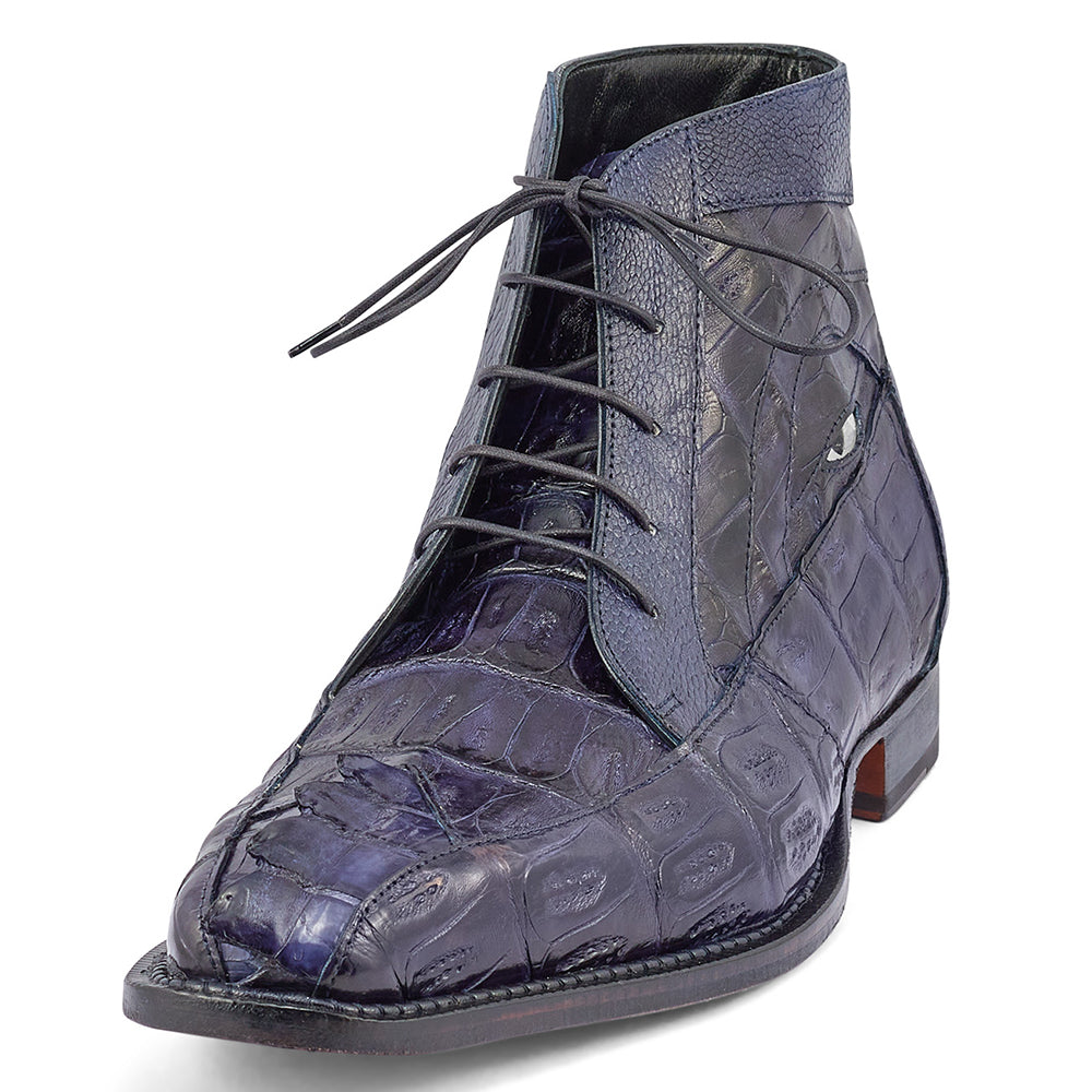 Mauri 3079 Hornback Tail / Baby Croc & Ostrich Leg Boots Navy Blue
