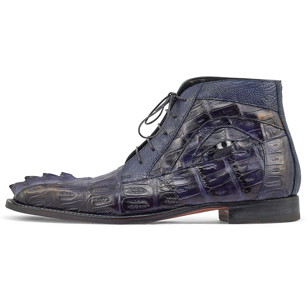 Mauri Charmer 3079 Hornback Tail / Baby Croc & Ostrich Leg Boots Navy Blue