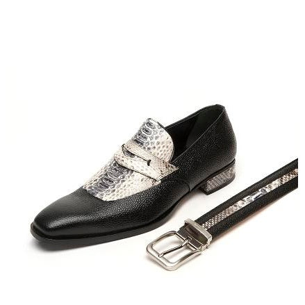 Mauri Cobra 4646 Pebble Grain & Python Loafers Black / Gray