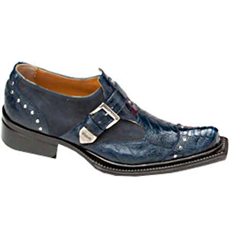 Mauri Faraone 44237 Suede & Ostrich Leg Monk Strap Shoes Wonder Blue