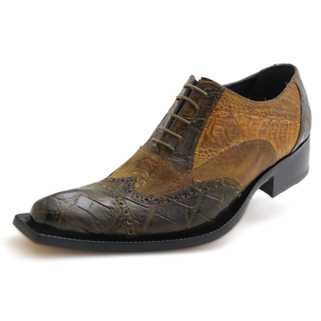 Mauri Foggia 44213 Alligator & Ostrich Wingtip Oxfords Green / Olive