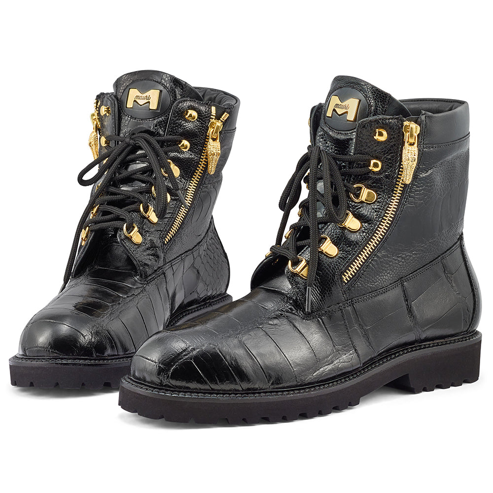 Mauri Hunter 3017/1 Body Alligator & Ostrich Leg Boots Black