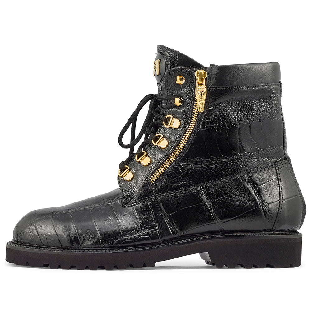 Mauri Hunter 3017/1 Body Alligator & Ostrich Leg Boots Black