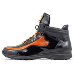 Mauri Hype 8409 Patent / Patent Embossed / Baby Croc & Ostrich Leg Sneakers Black / Cognac
