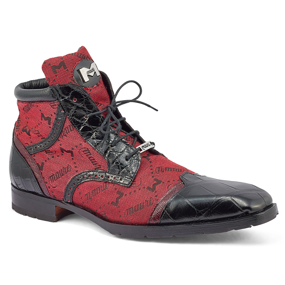 Mauri Jetset 3069 Body Alligator / Ostrich Leg & Mauri Fabric Shoes Black / Ruby Red