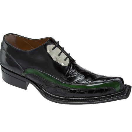 Mauri Leone 44191 Calf & Alligator Shoes Black/Green