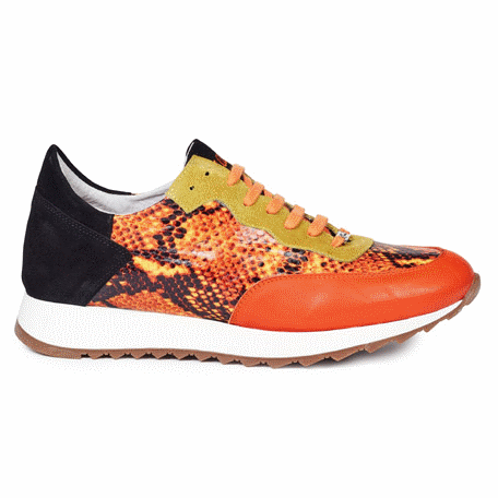 Mauri M728 Calf & Python Print & Suede Sneakers Orange (Special Order)