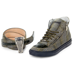 Mauri M766 Enrico Fabric & Crocodile High Top Sneakers Olive