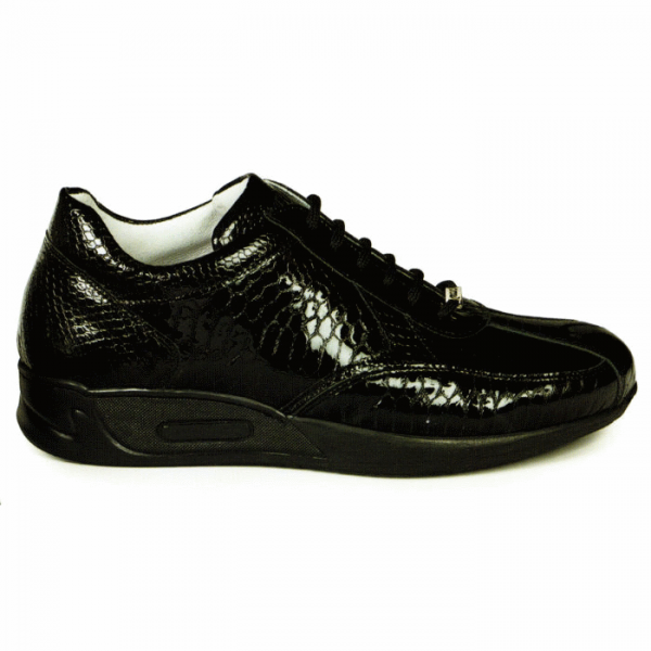 Python Prints Shoes Mauri M788 Patent Python Print Sneakers Black | MensDesignerShoe.com