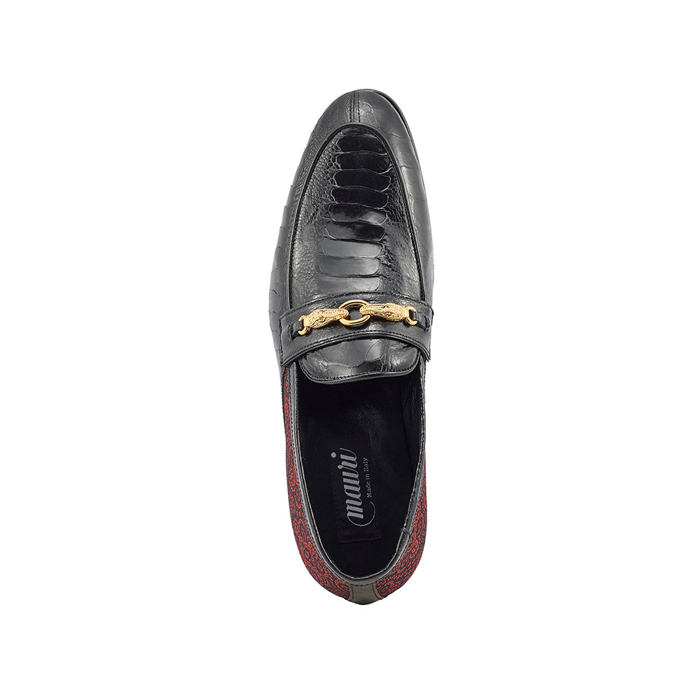 Mauri Monet 4946 Ostrich Leg and Matahari Fabric loafers Black / Coral