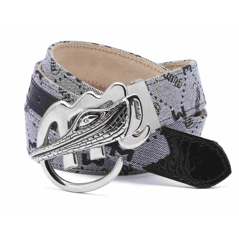 Mauri Ostrich & Fabric Belt Gray