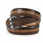Mauri Ostrich Leg & Fabric Belt Rust/Brown