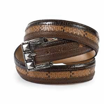 Mauri Ostrich Leg & Fabric Belt Rust/Brown
