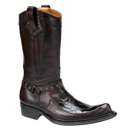 Mauri Riace 44238 Calfskin & Alligator Boots Dark Brown