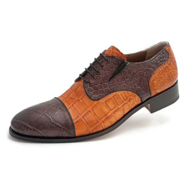 Mauri Sforza 1072 Alligator Derby Shoes Brown Cognac