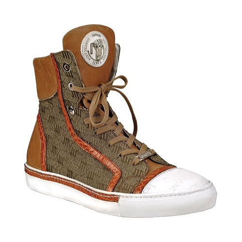 Mauri 8788 Nappa & Crocodile High Top Sneakers Cognac/Beige