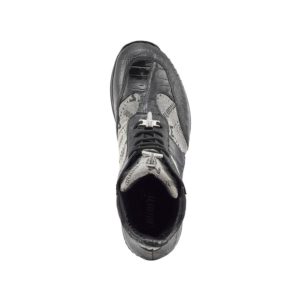 Mauri Signature 8430 Ostrich Leg / Baby Croc & Mauri Fabric Sneakers Black / Grey