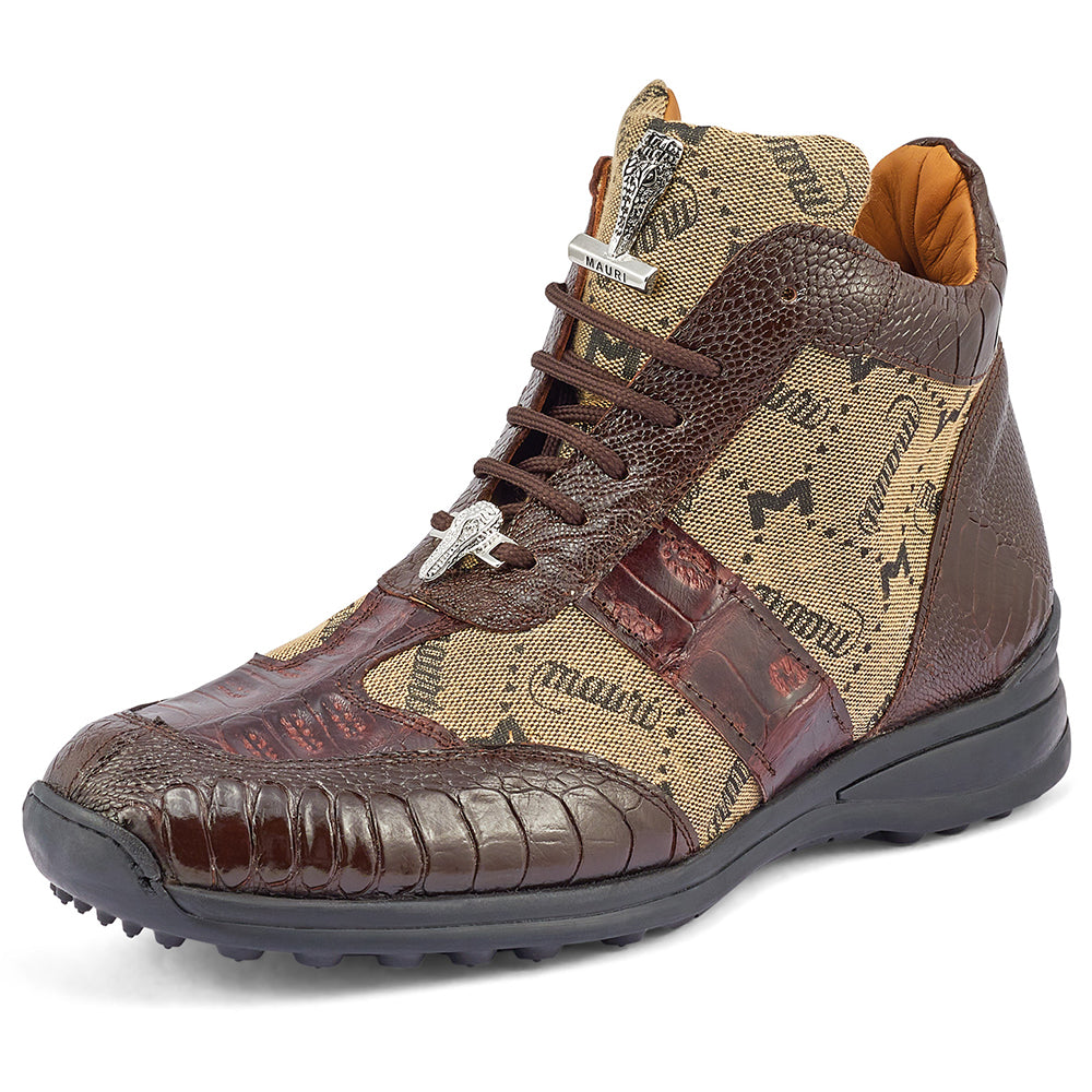 Mauri Signature 8430 Ostrich Leg / Baby Croc & Mauri Fabric Sneakers Sp Rust/ Taupe
