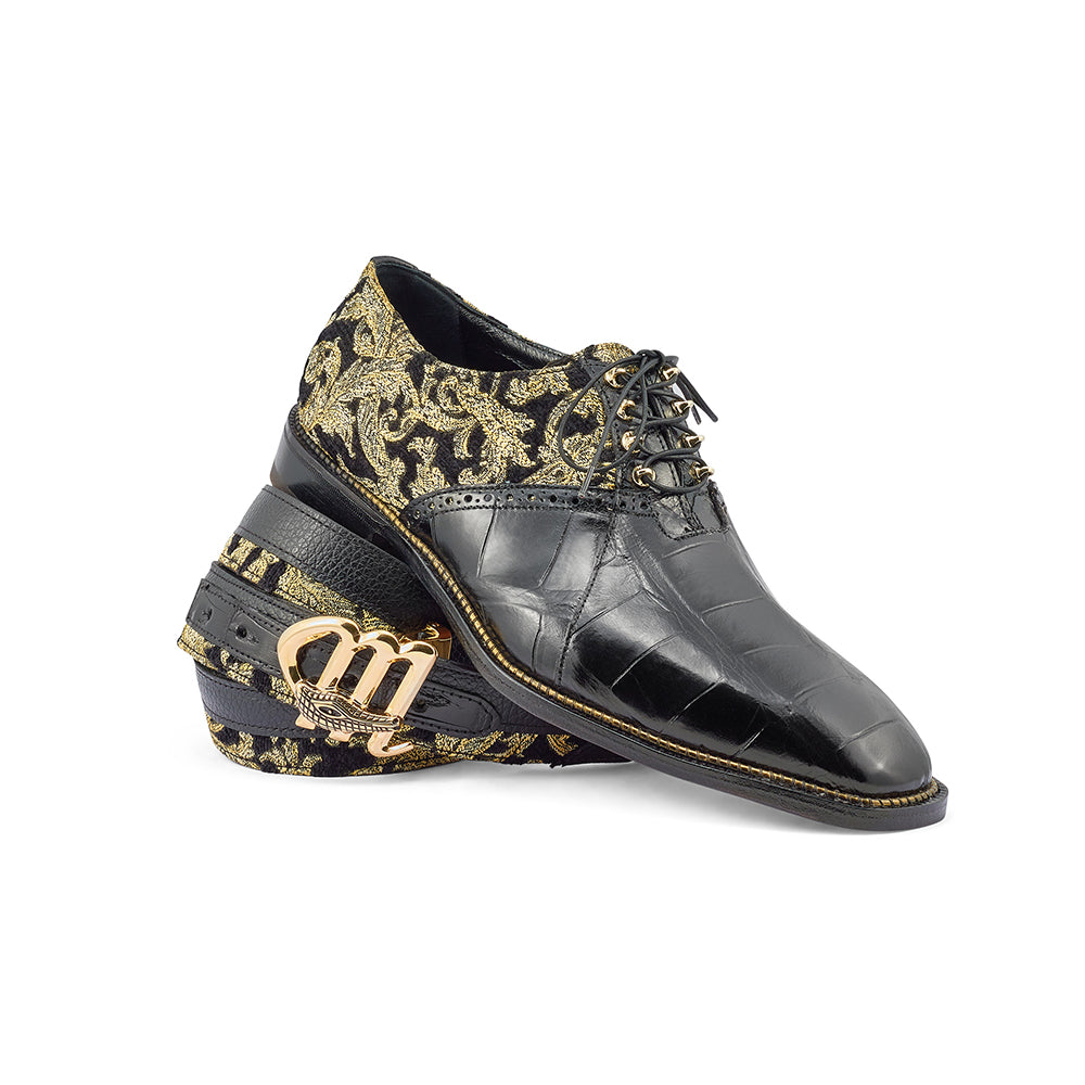 Mauri Smooth 4936 Alligator & Didier Fabric Shoes Black / Gold