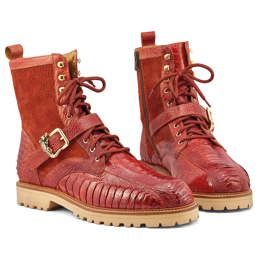 Mauri Soldier 4997 Ostrich Leg & Suede Embossed Boots Gold