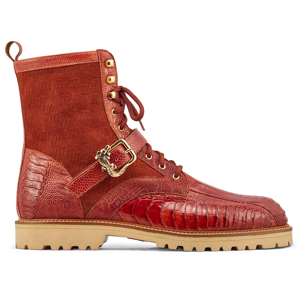 Mauri Soldier 4997 Ostrich Leg & Suede Embossed Boots Gold