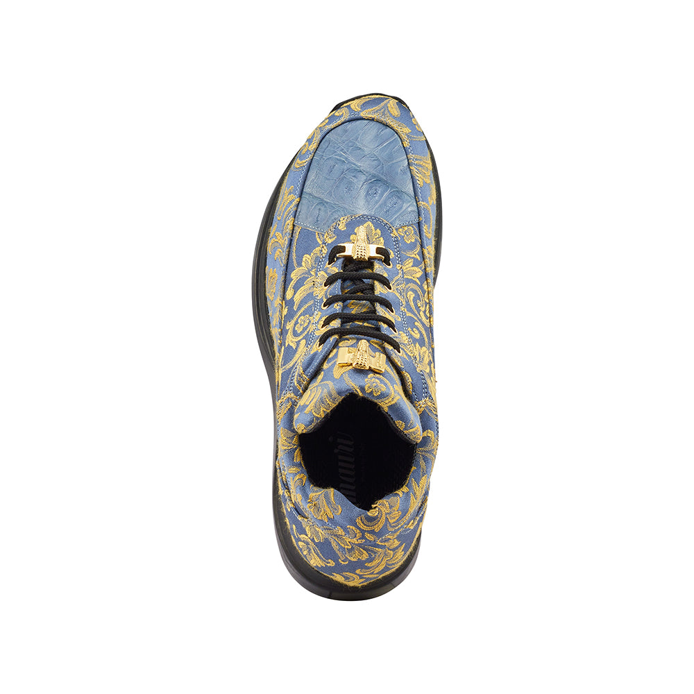 Mauri Solid Gold 8900/2 Gobelins Fabric & Croc Sneakers New Blue