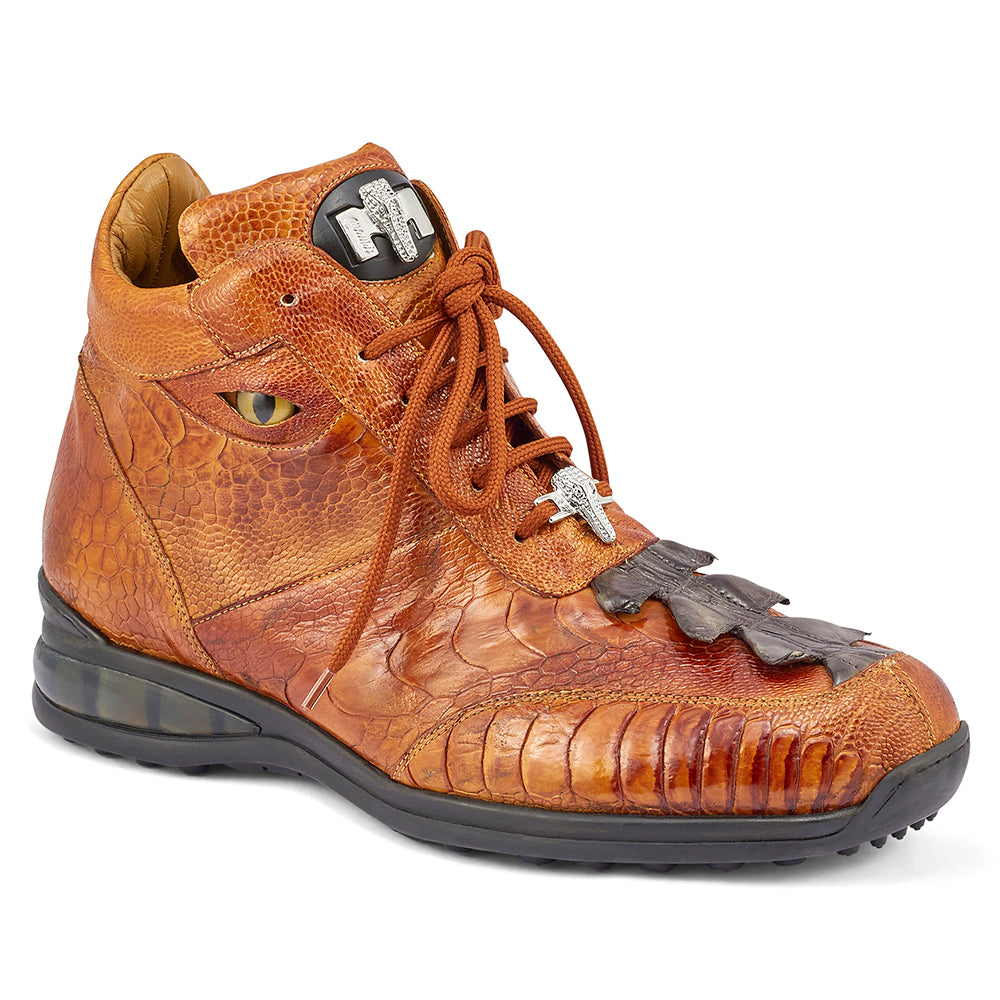 Mauri 8405/1 Ostrich Leg & Hornback Tail Sneakers Mustard / Olive