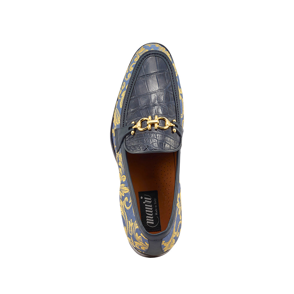 Mauri 4954 Gobelins Fabric / Calfskin & Alligator Loafers W. Blue / New Blue