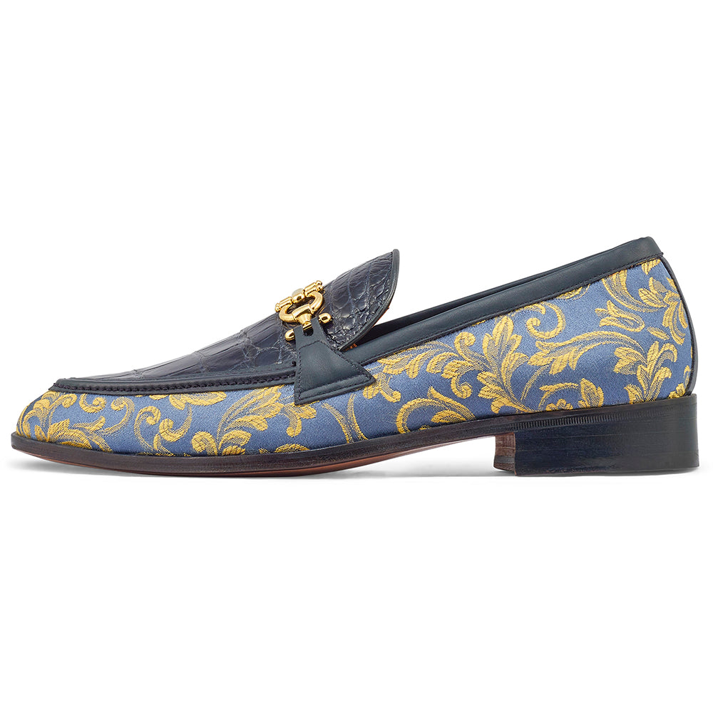 Mauri Wealth 4954 Gobelins Fabric / Calfskin & Alligator Loafers W. Blue / New Blue