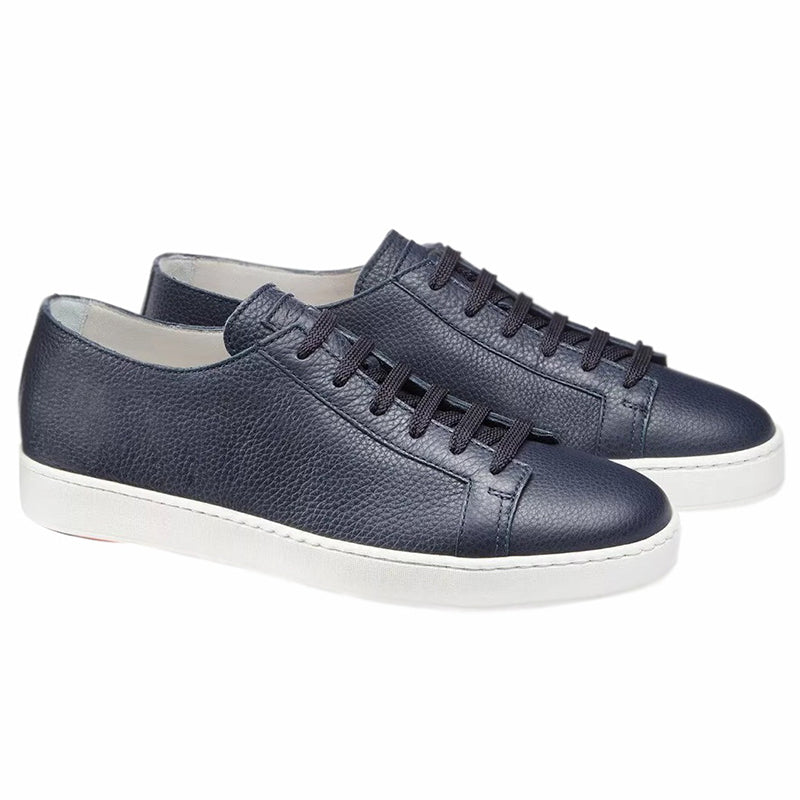 Santoni Cleanic MI Tumbled Calfskin Sneaker Blue
