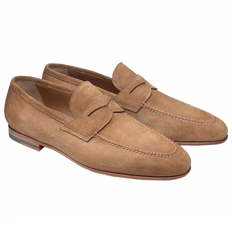 Santoni Perfect Suede Loafers Tan
