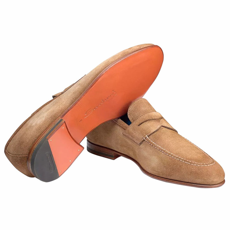 Santoni Perfect Suede Loafers Tan