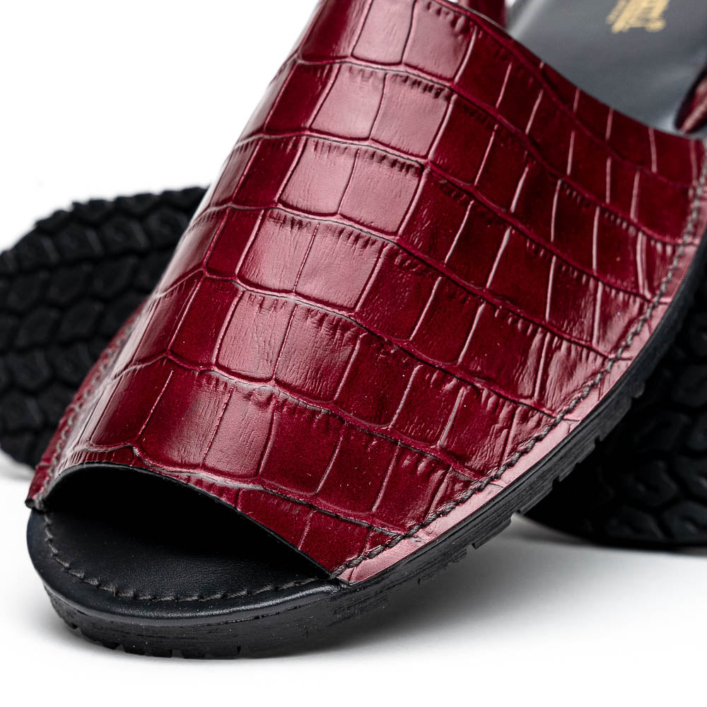 Maseratti Naples Embossed Caiman Minorca Sandals Burgundy