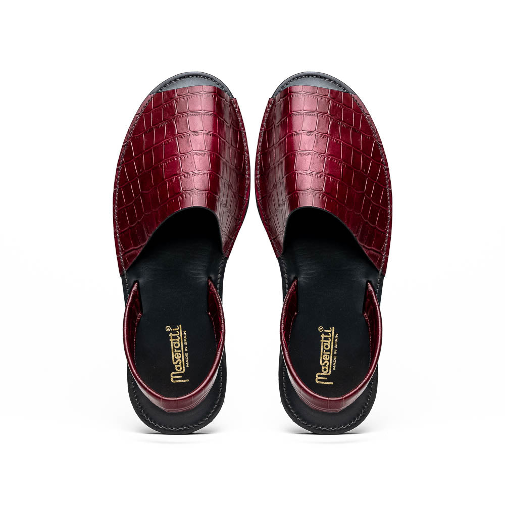 Maseratti Naples Embossed Caiman Minorca Sandals Burgundy