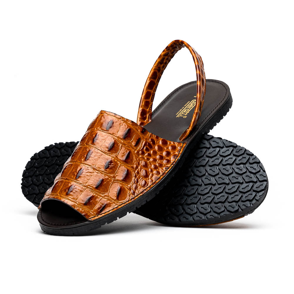 Maseratti Naples Embossed Caiman Minorca Sandals Cognac