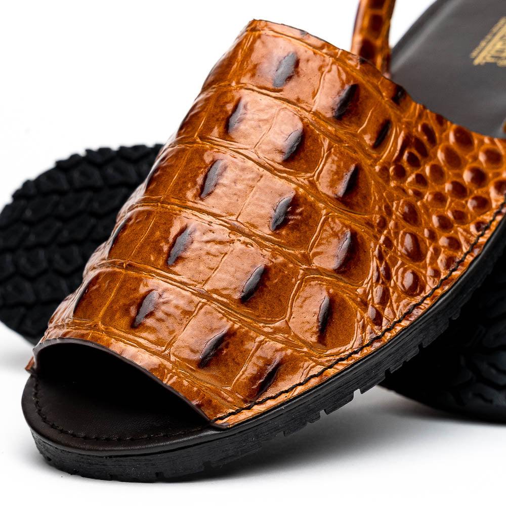 Maseratti Naples Embossed Caiman Minorca Sandals Cognac
