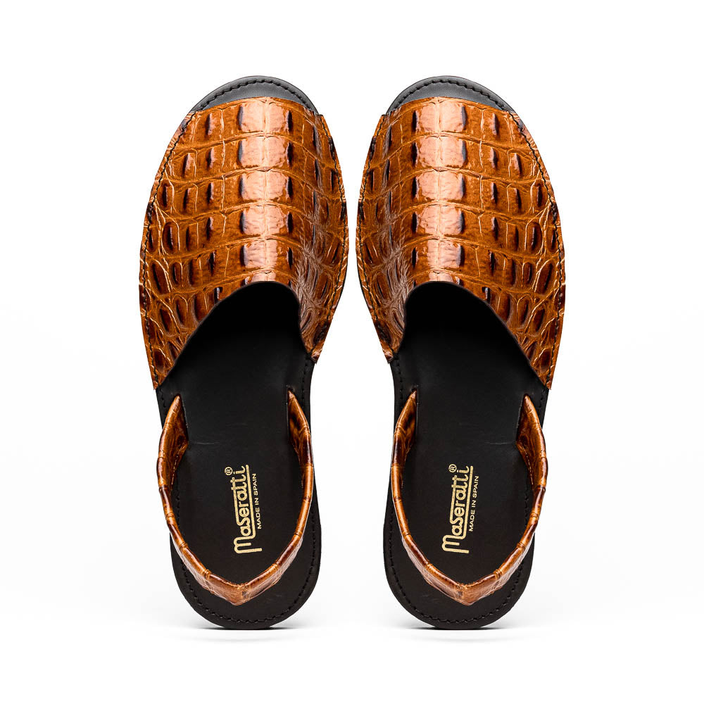 Maseratti Naples Embossed Caiman Minorca Sandals Cognac