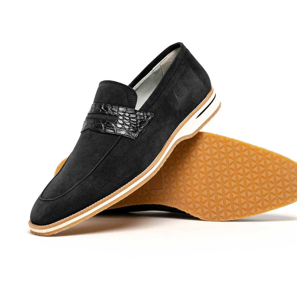 Zelli Meo 3 Suede Goatskin / Crocodile Loafers Black (11-020-BLK)