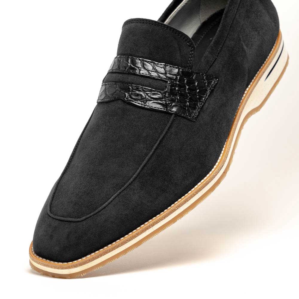 Zelli Meo 3 Suede Goatskin / Crocodile Loafers Black (11-020-BLK)