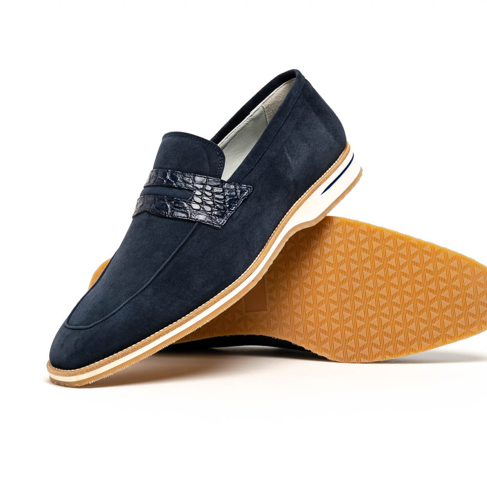 Zelli Meo 3 Suede & Crocodile Loafers Navy (11-020-NVY)