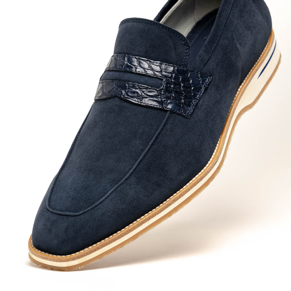 Zelli Meo 3 Suede & Crocodile Loafers Navy (11-020-NVY)
