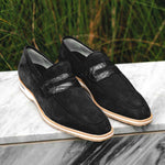 Zelli Meo 3 Suede Goatskin / Crocodile Loafers Black (11-020-BLK)