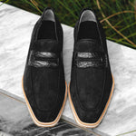 Zelli Meo 3 Suede Goatskin / Crocodile Loafers Black (11-020-BLK)
